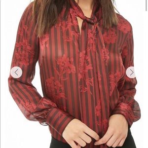 Forever 21 Striped Floral Bow Top